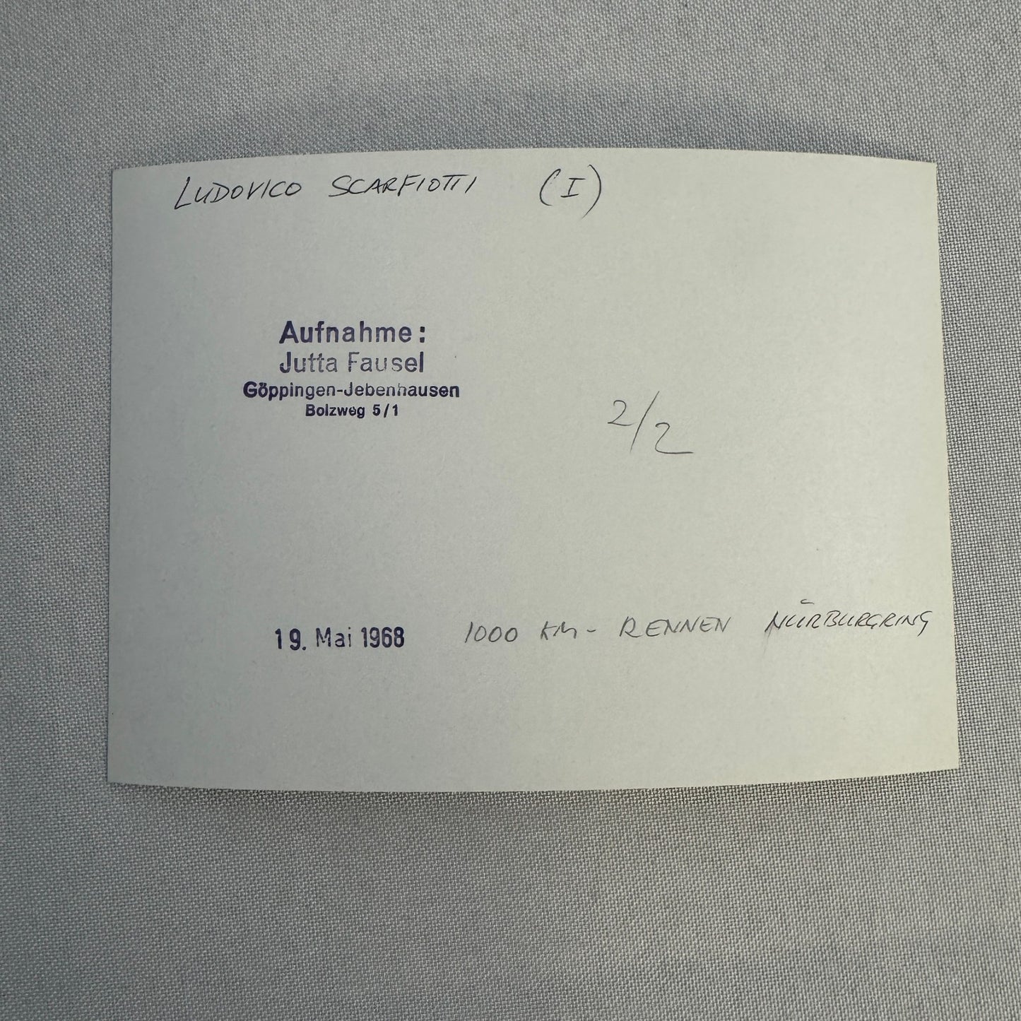 Vintage Racing Photo Ludovico Scarfiotti Driver Motorsport 1968 Nurburgring 1000