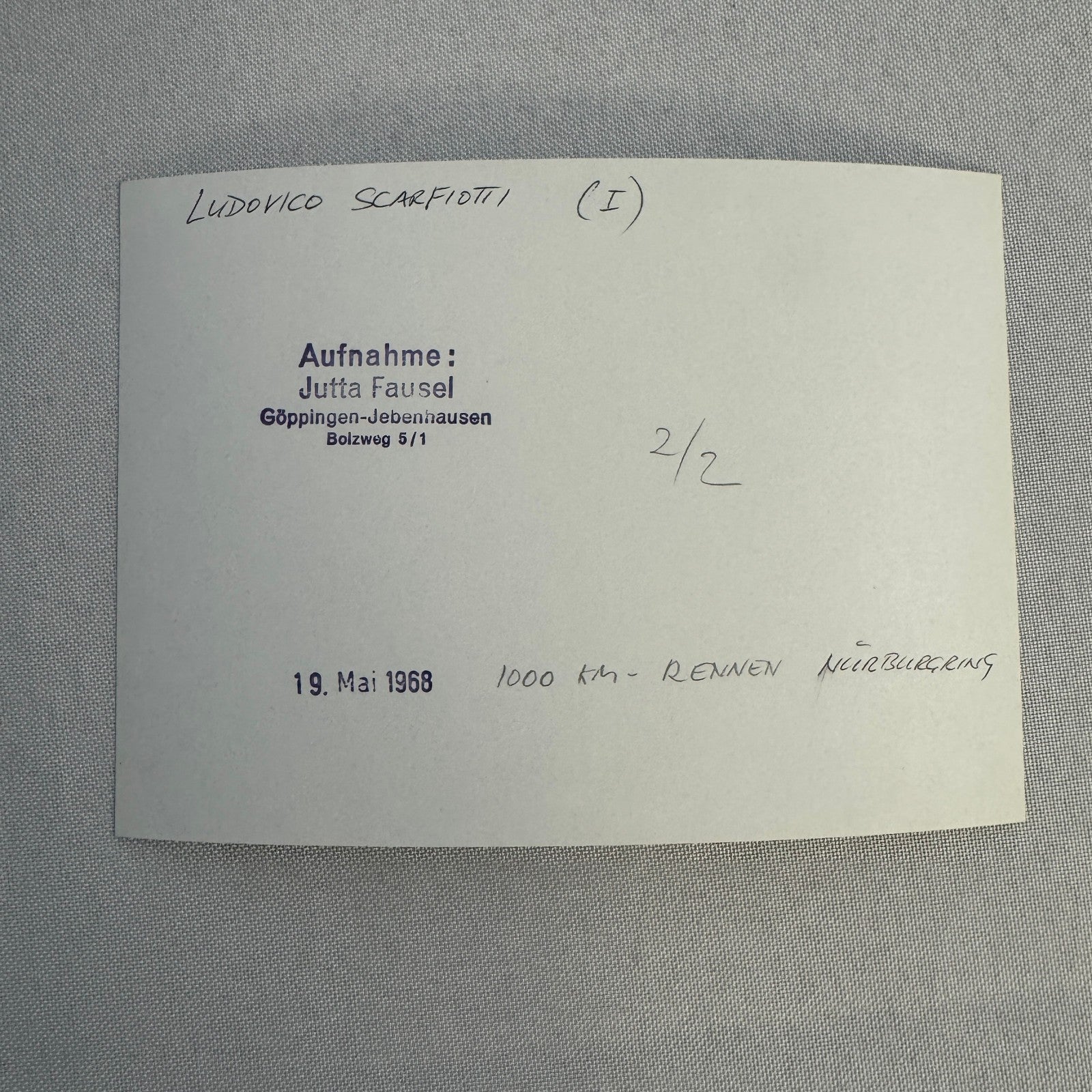 Vintage Racing Photo Ludovico Scarfiotti Driver Motorsport 1968 Nurburgring 1000