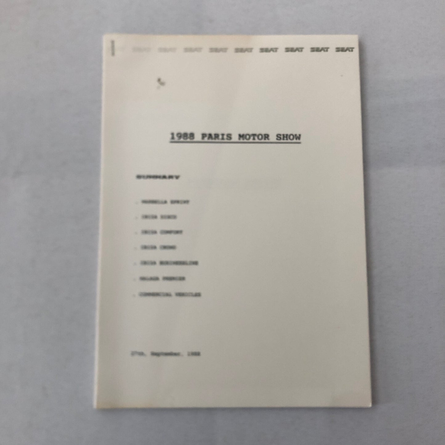 1988 SEAT Car Press KIt Marbella Ibiza Disco Malaga Premier Commercial Truck