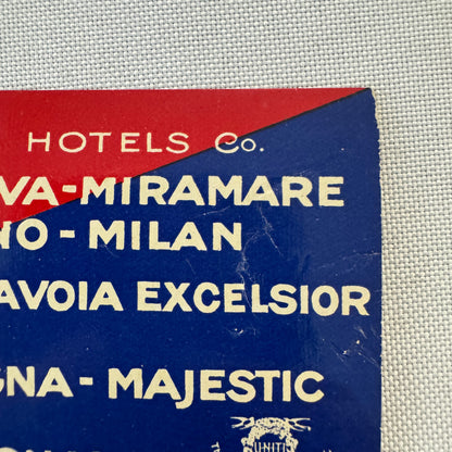 Vintage Hotel Travel Label Italy Italian SATA Hotels Company Rome Naples Capri