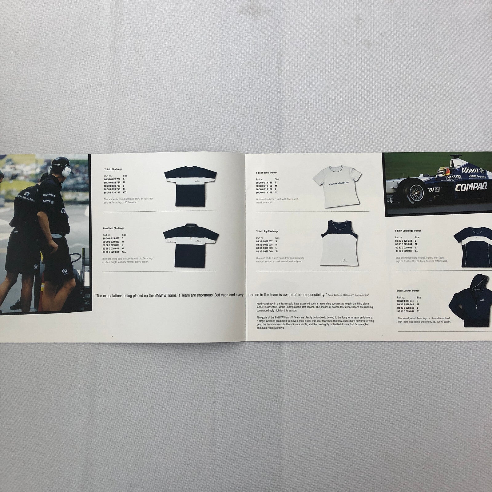 2001 BMW Williams F1 Team Collection Clothing and Lifestyle Accessories Brochure