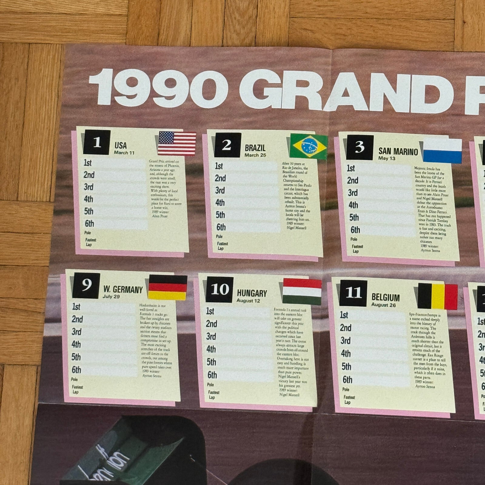 1990 Formula One Grand Prix Racing Calendar Poster Benetton Ford Nelson Piquet