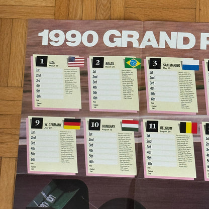 1990 Formula One Grand Prix Racing Calendar Poster Benetton Ford Nelson Piquet