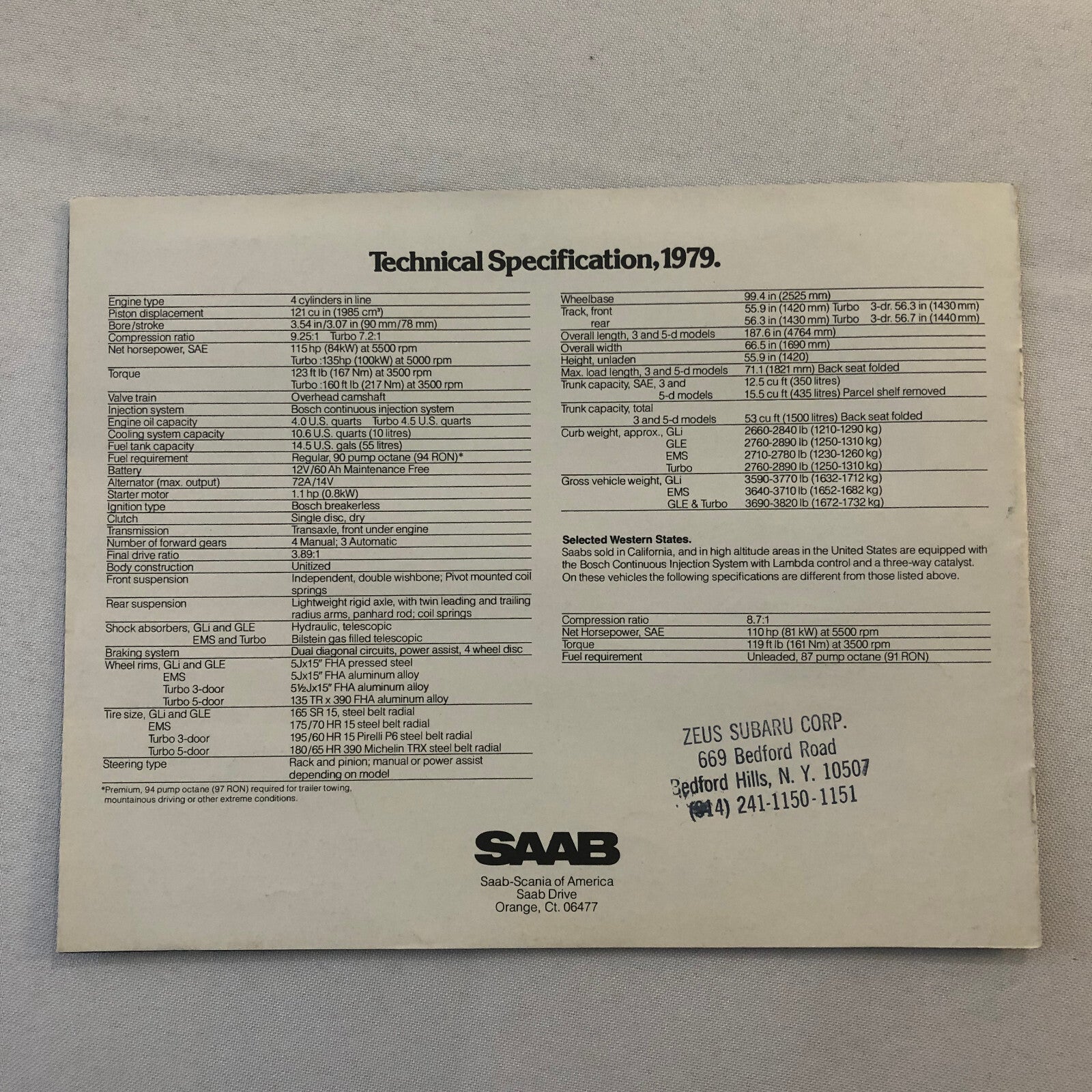 1979 Saab 900 Series Car Sales Brochure Catalog GLE Turbo EMS Vintage