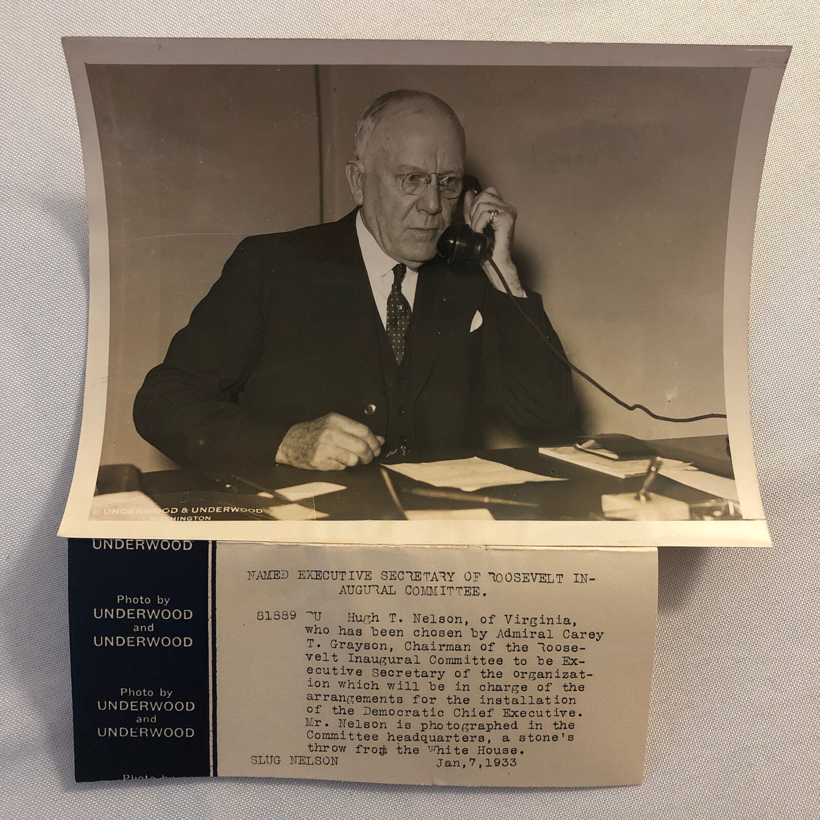 Press Photo Photograph FDR President Franklin Roosevelt Inauguration Hugh Nelson