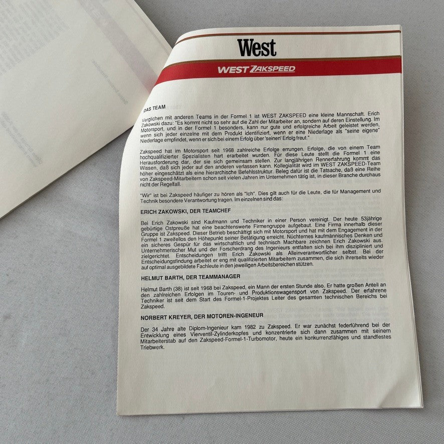 1987 West Zakspeed Racing Team Press Kit Photos Slides Martin Brundle GERMAN