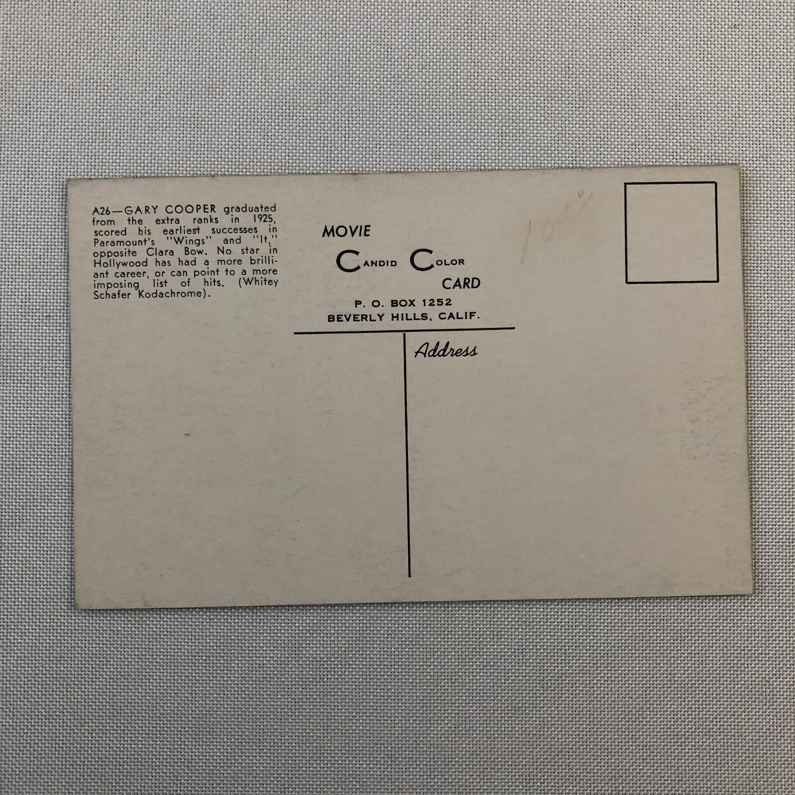 Vintage Gary Cooper Actor Postcard Post Card 