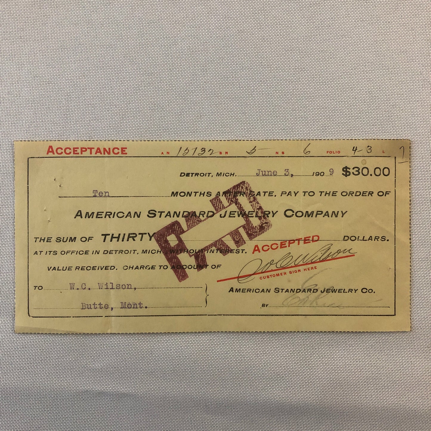 American Standard Jewelry Company Document Ephemera Lot 2x 1909