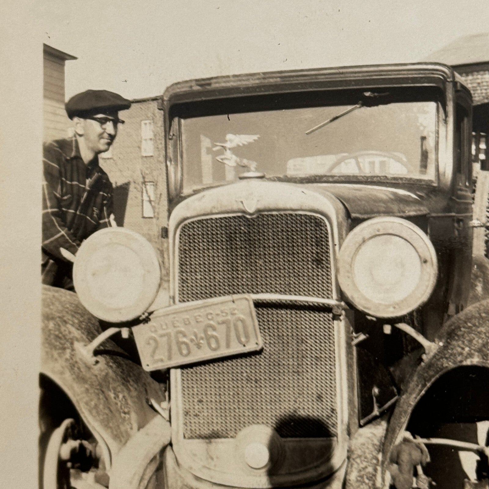 Vintage Car with Quebec Canada License Plate Man Photo Photograph Snapshot