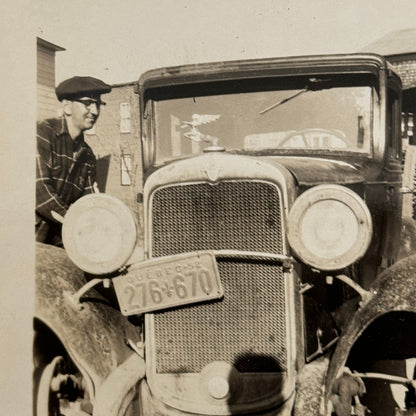 Vintage Car with Quebec Canada License Plate Man Photo Photograph Snapshot
