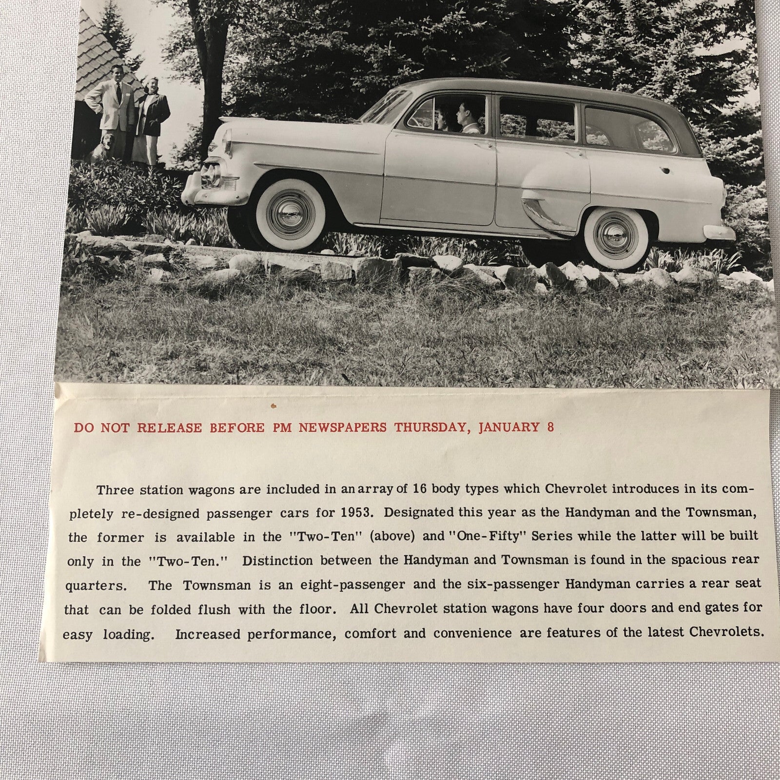 1953 Chevrolet Station Wagon Factory Press Photo Photograph Two Ten One Fifty