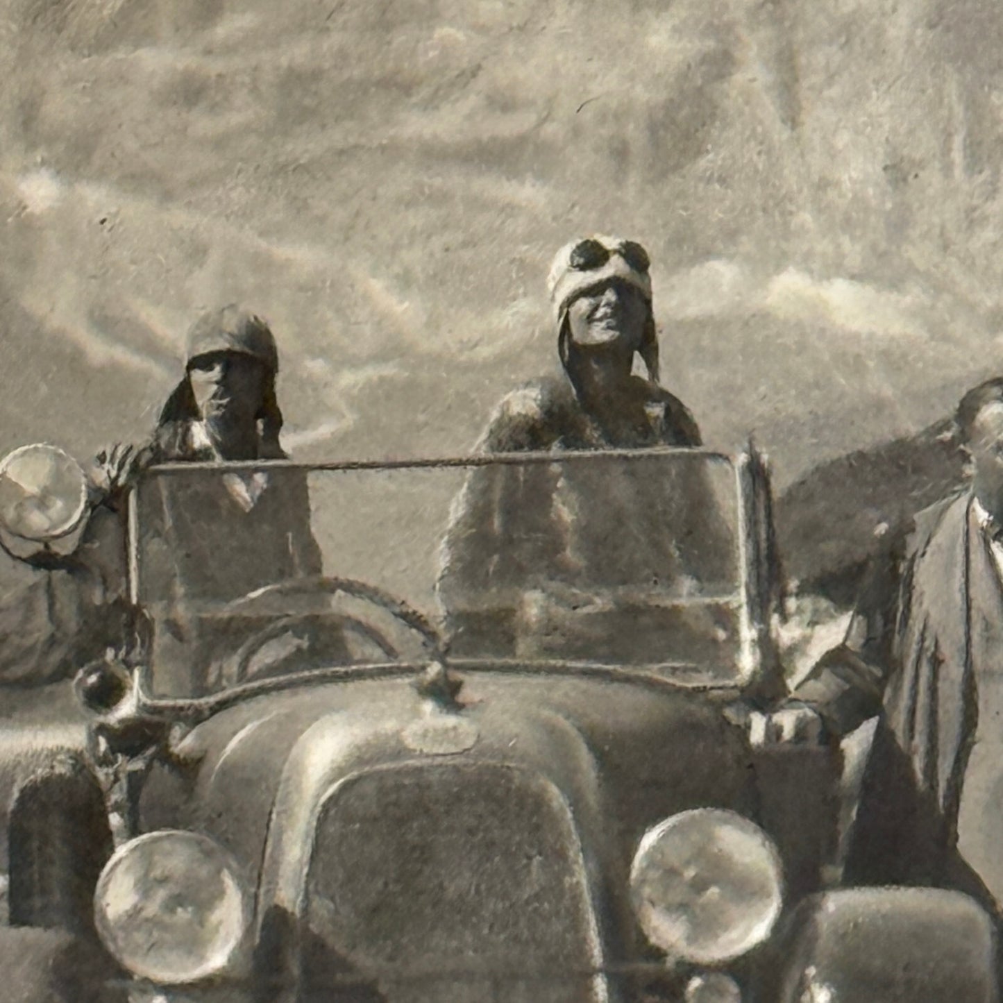Vintage Photograph Photo Antique People with Early Automobile Car Mountain