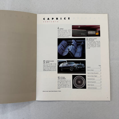 1988 Chevrolet Caprice Car Sales Brochure Catalog Brougham Wagon Sedan