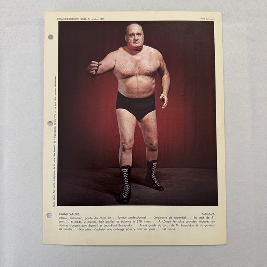 Vintage Wrestling Print Insert Frank Valois Quebec French 1973