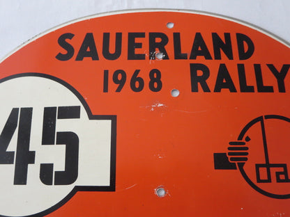 1968 Sauerland Rally Car Rallye Participant Plate Plaque #145 - Authentic 