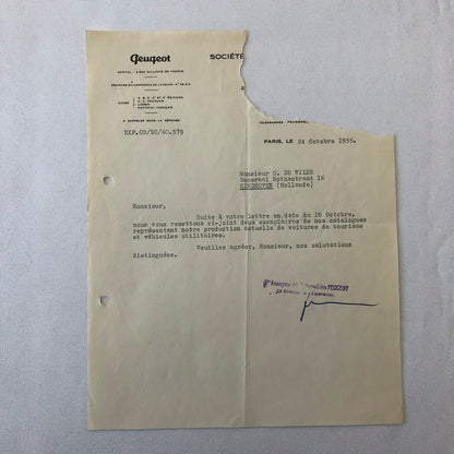1948 - 1957 Peugeot Car Letter Letterhead Document Lot of 9 - FRENCH