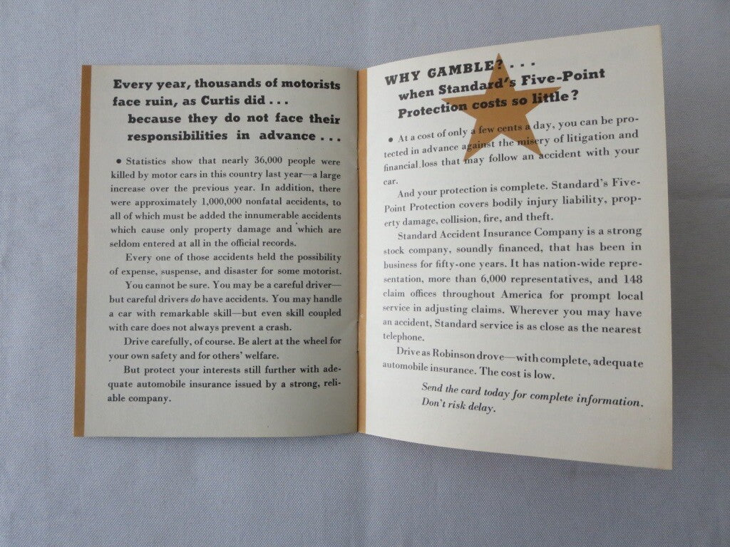 Vintage Standard Accident Insurance Book Sales Brochure 1930s - Auto Insurance 