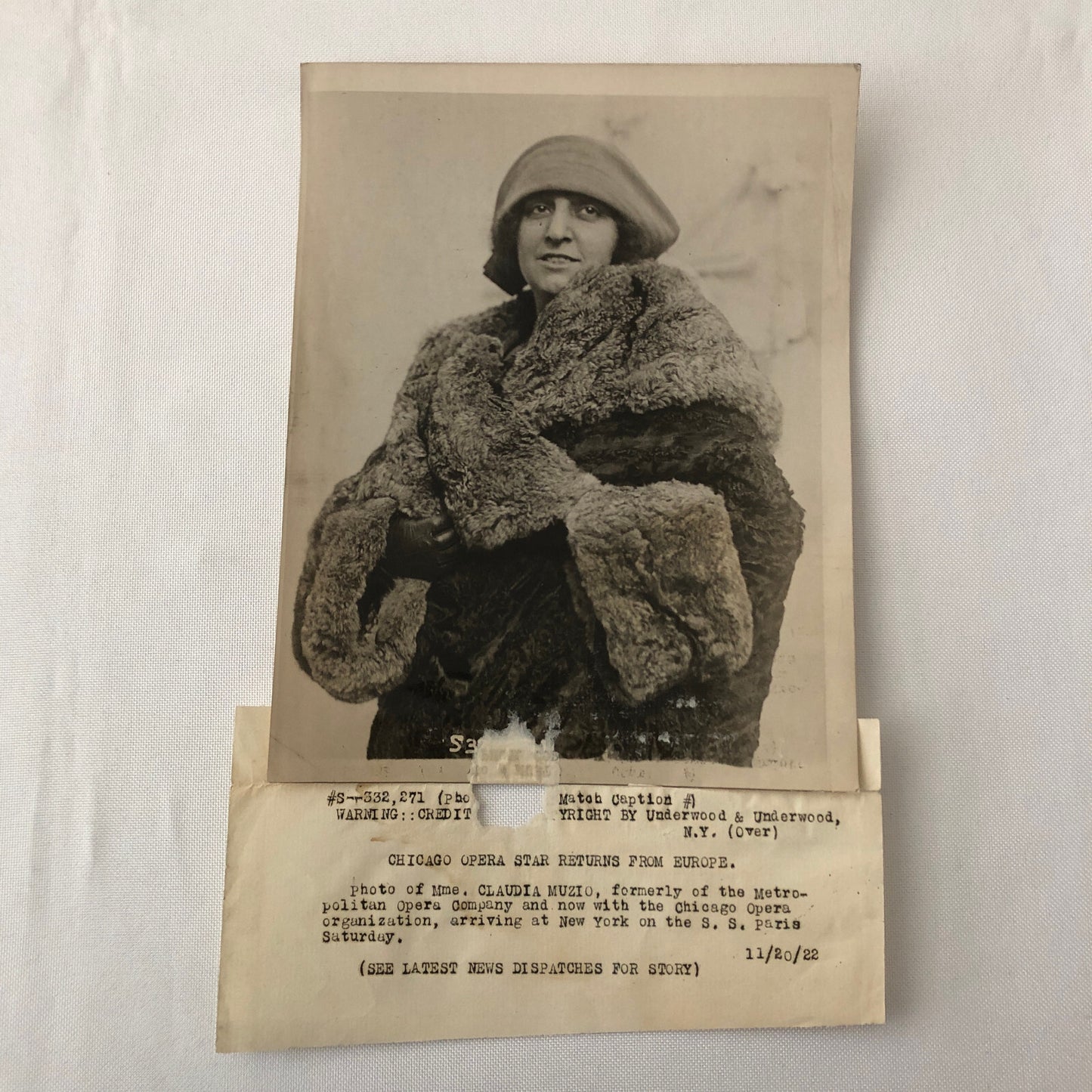 Press Photo Photograph Chicago Opera Star Claudia Muzio 1922 Underwood Photo