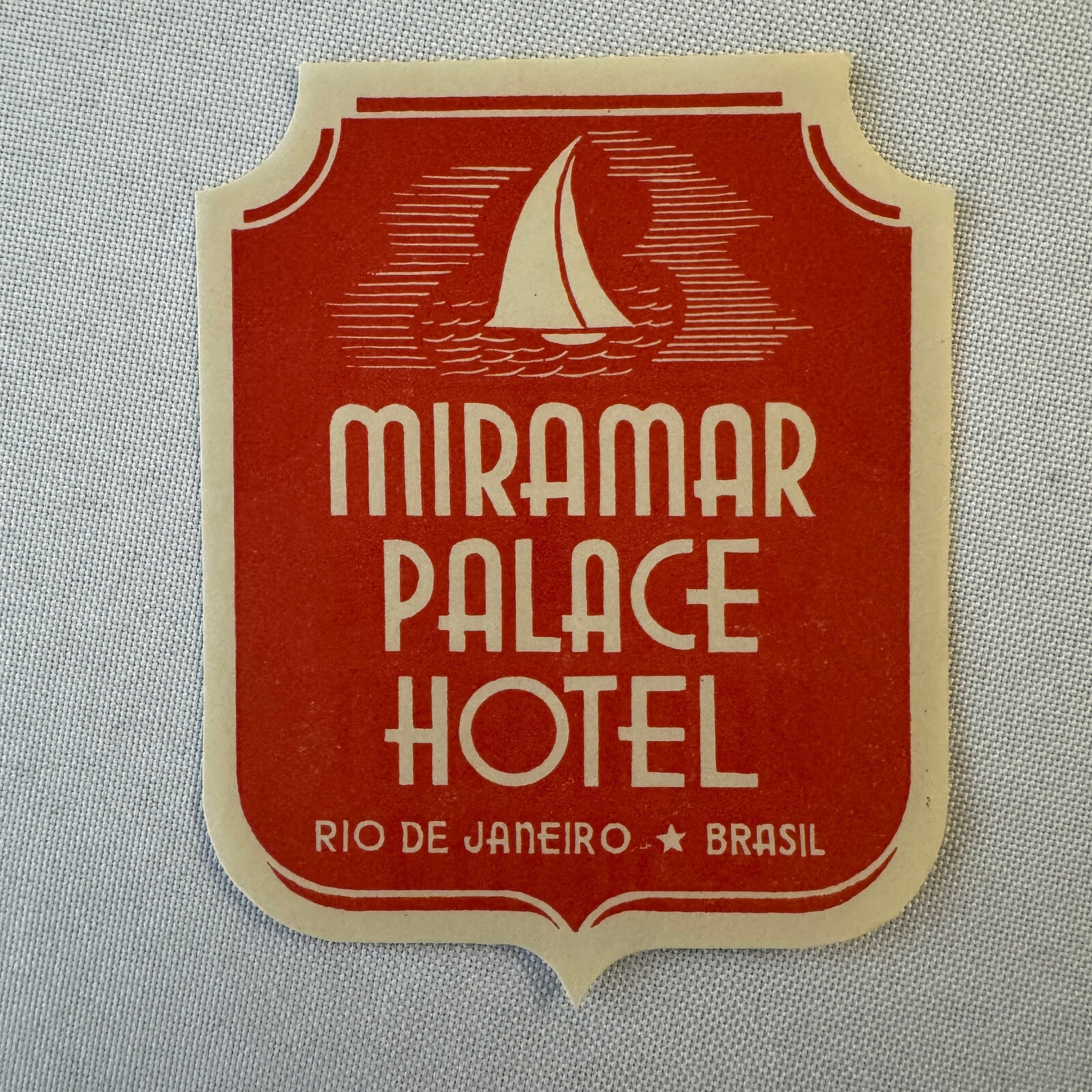 Vintage Hotel Travel Luggage Label Miramar Palace Hotel Rio de Janeiro Brazil