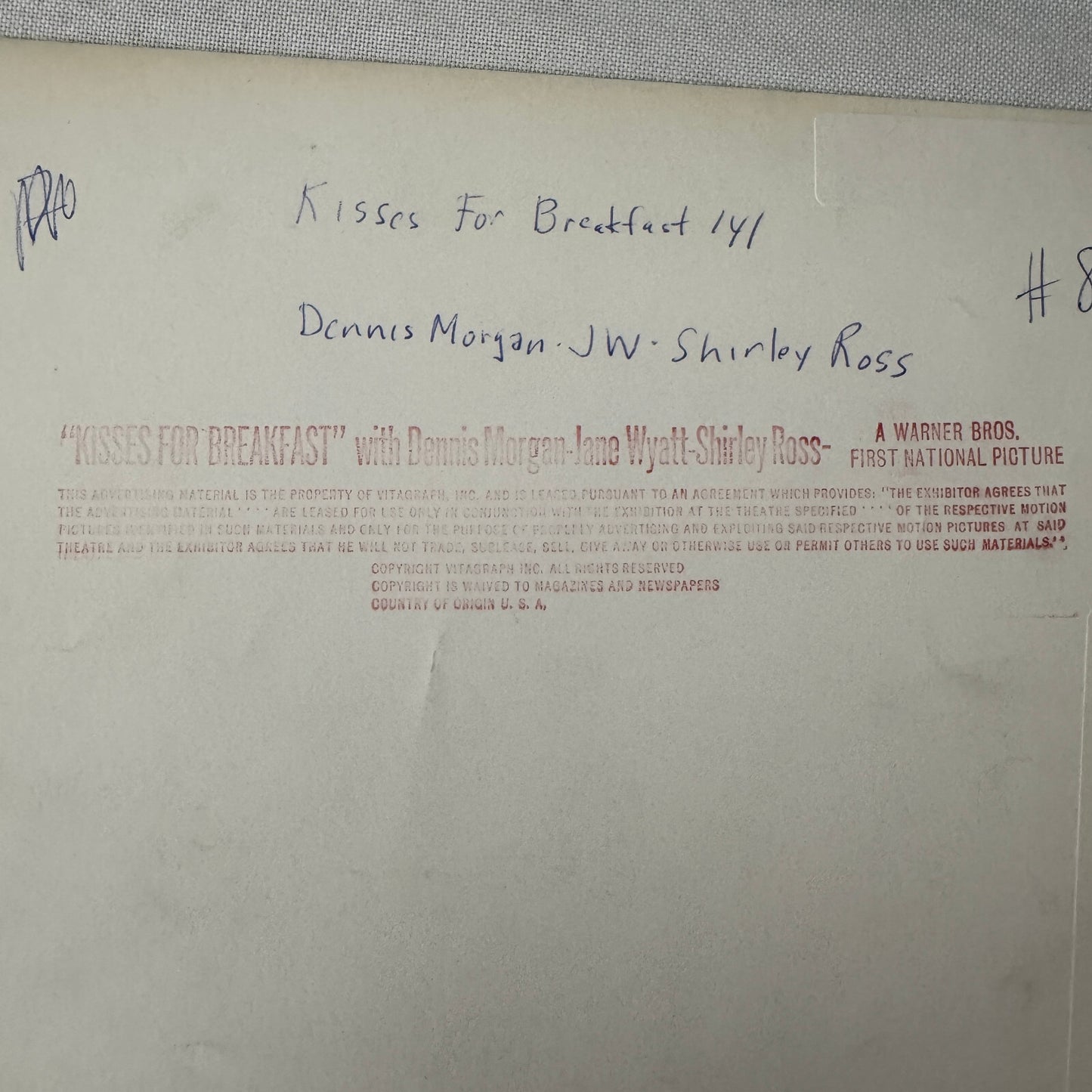 Vintage Movie Still Photo Photograph Kisses for Breakfast Shirley Ross