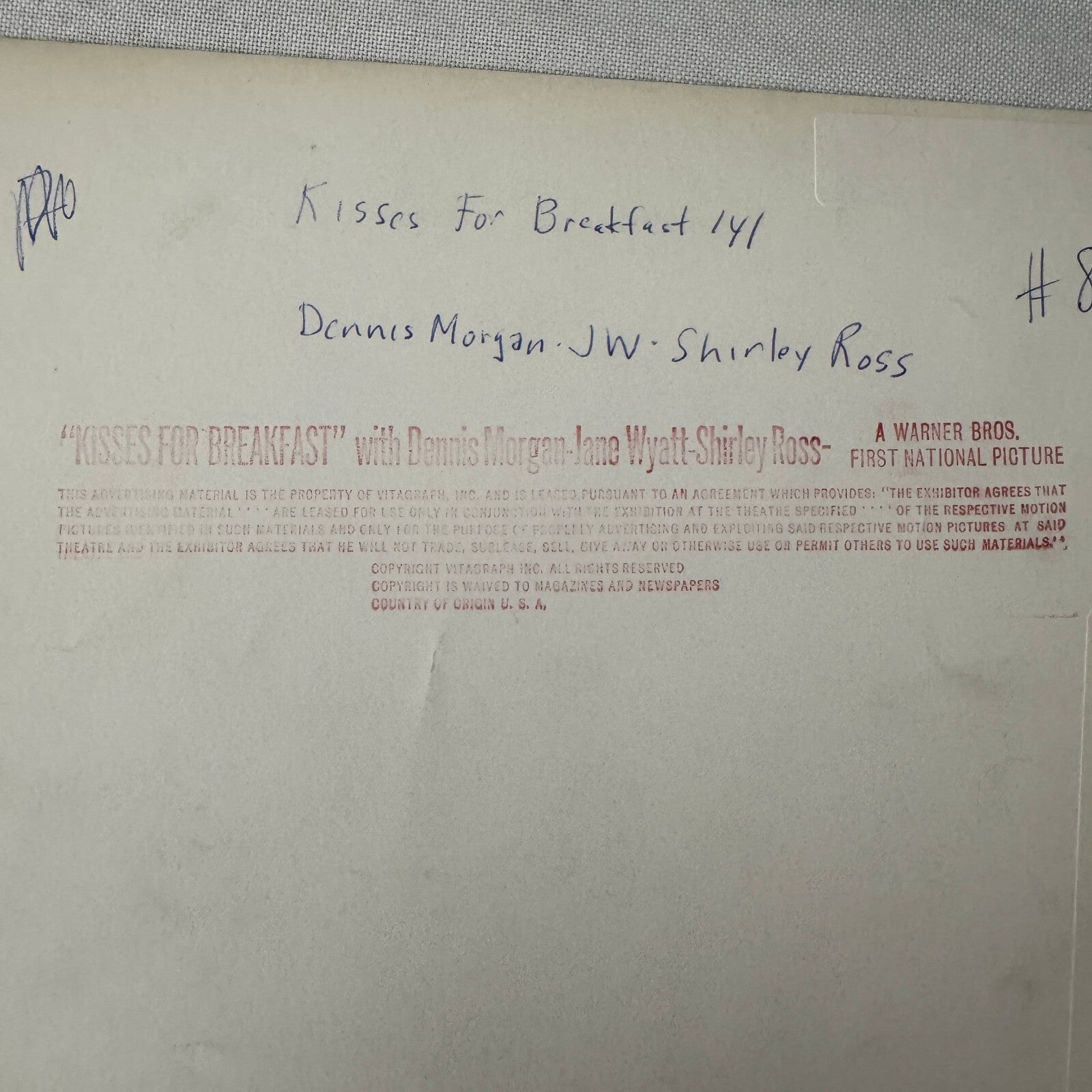 Vintage Movie Still Photo Photograph Kisses for Breakfast Shirley Ross