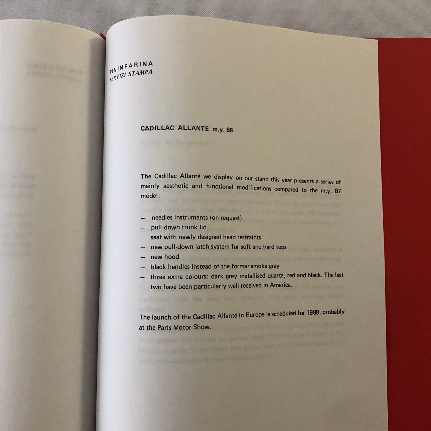 1988 Pininfarina Press Kit Ferrari F40 Lancia Thema Wagon Cadillac Allante