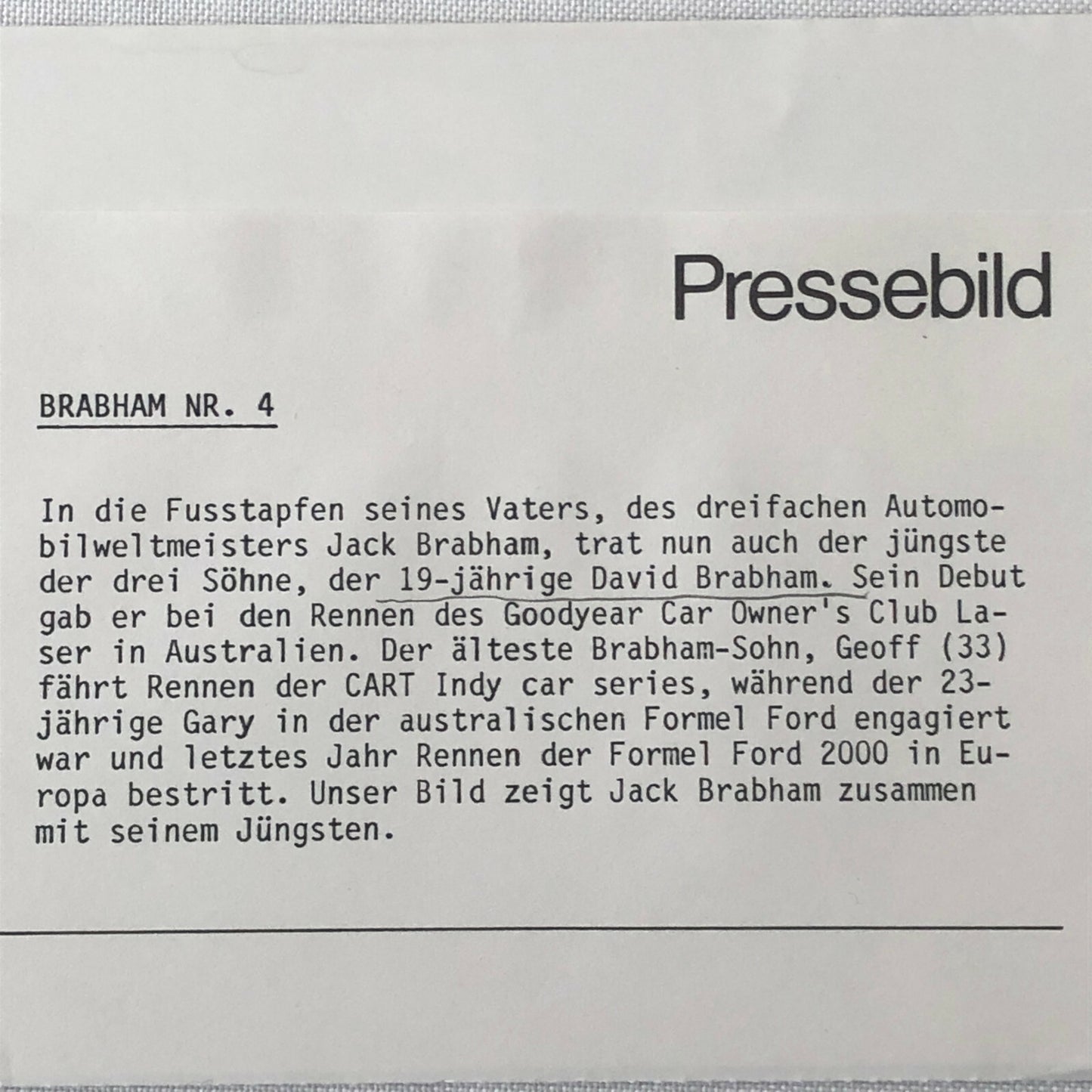 Vintage Racing Photo Photograph Jack Brabham Driver with Car 