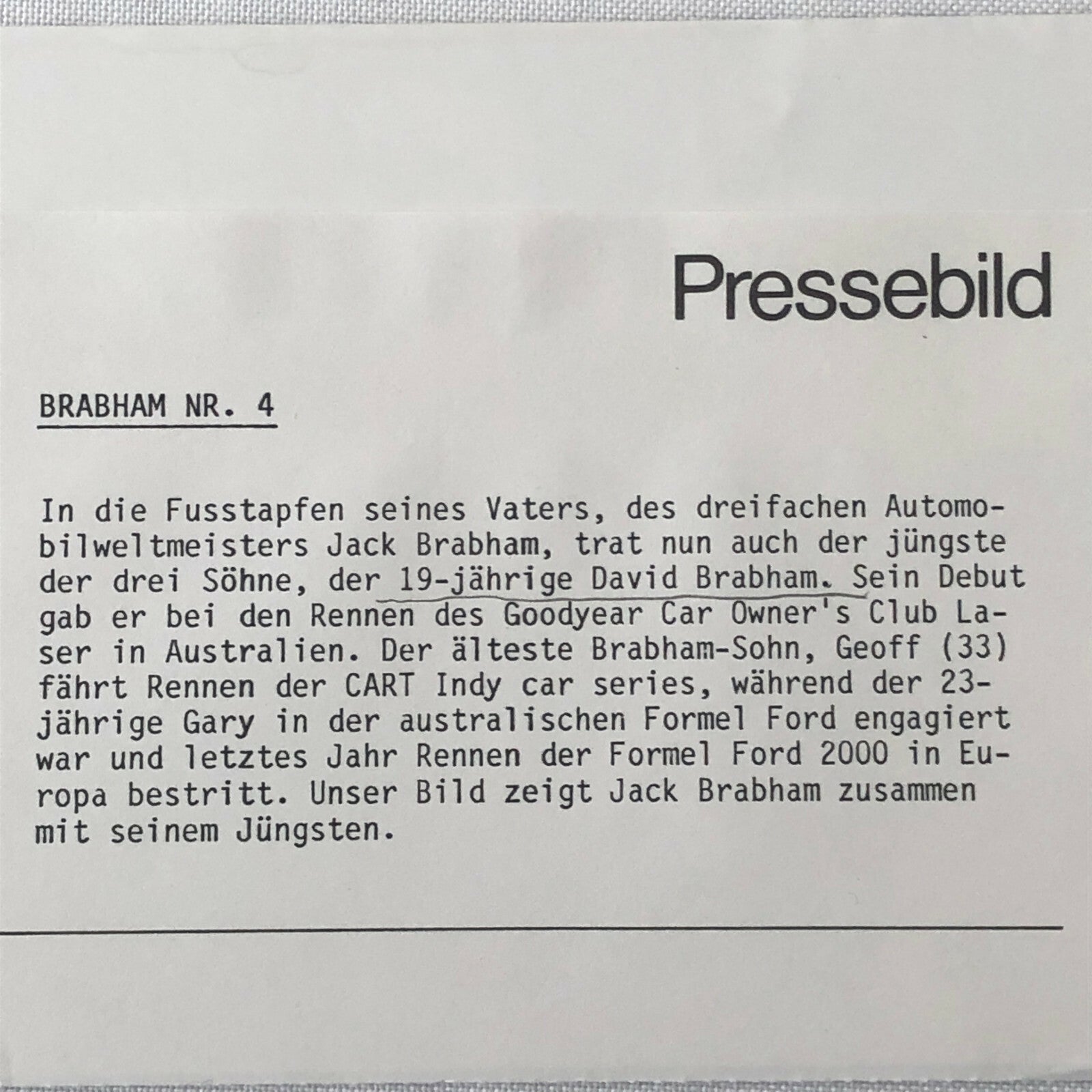 Vintage Racing Photo Photograph Jack Brabham Driver with Car 