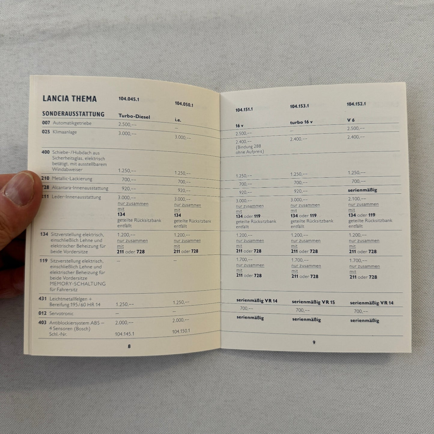 1990 Lancia Thema Technical Data Price List Brochure European German 8.32 Wagon