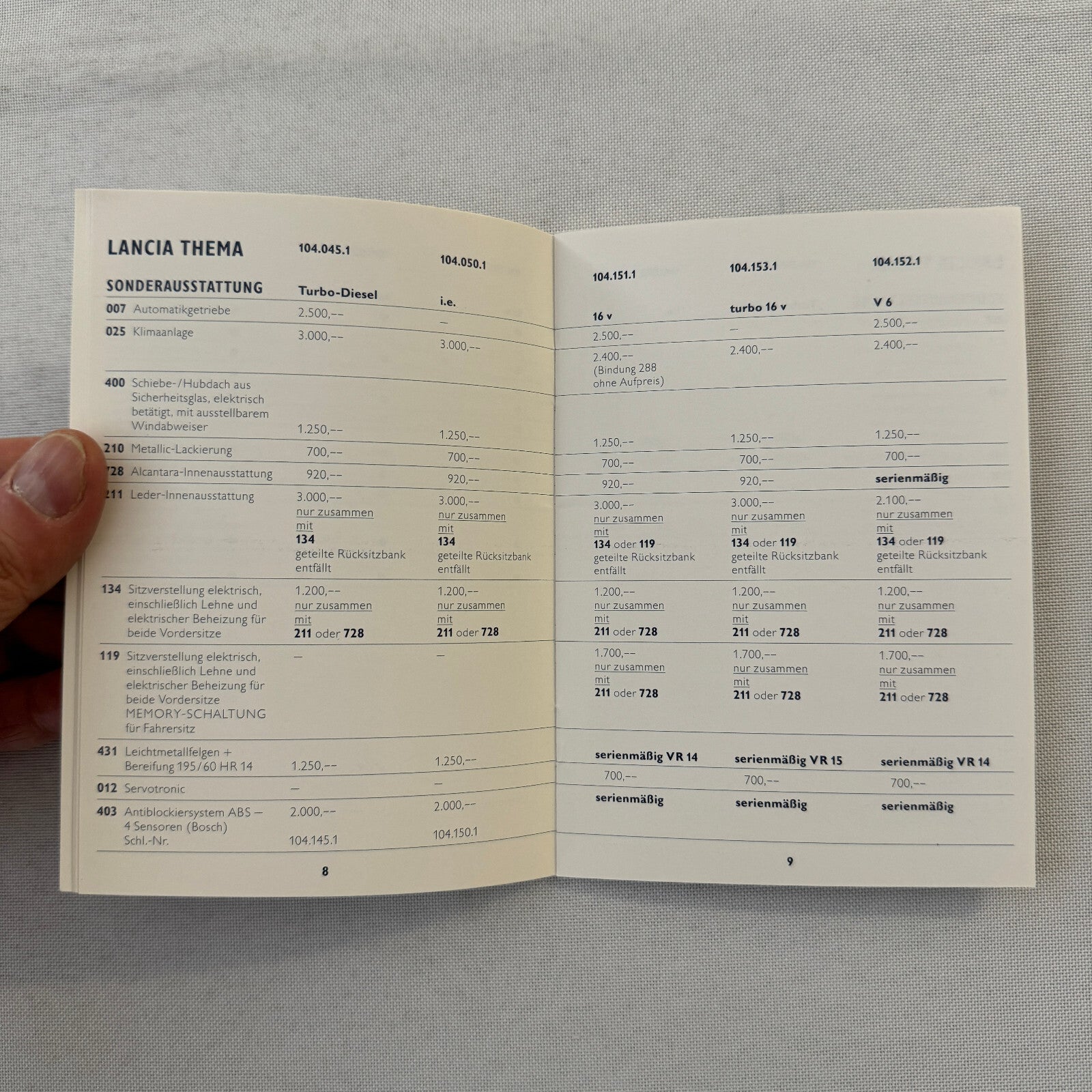 1990 Lancia Thema Technical Data Price List Brochure European German 8.32 Wagon