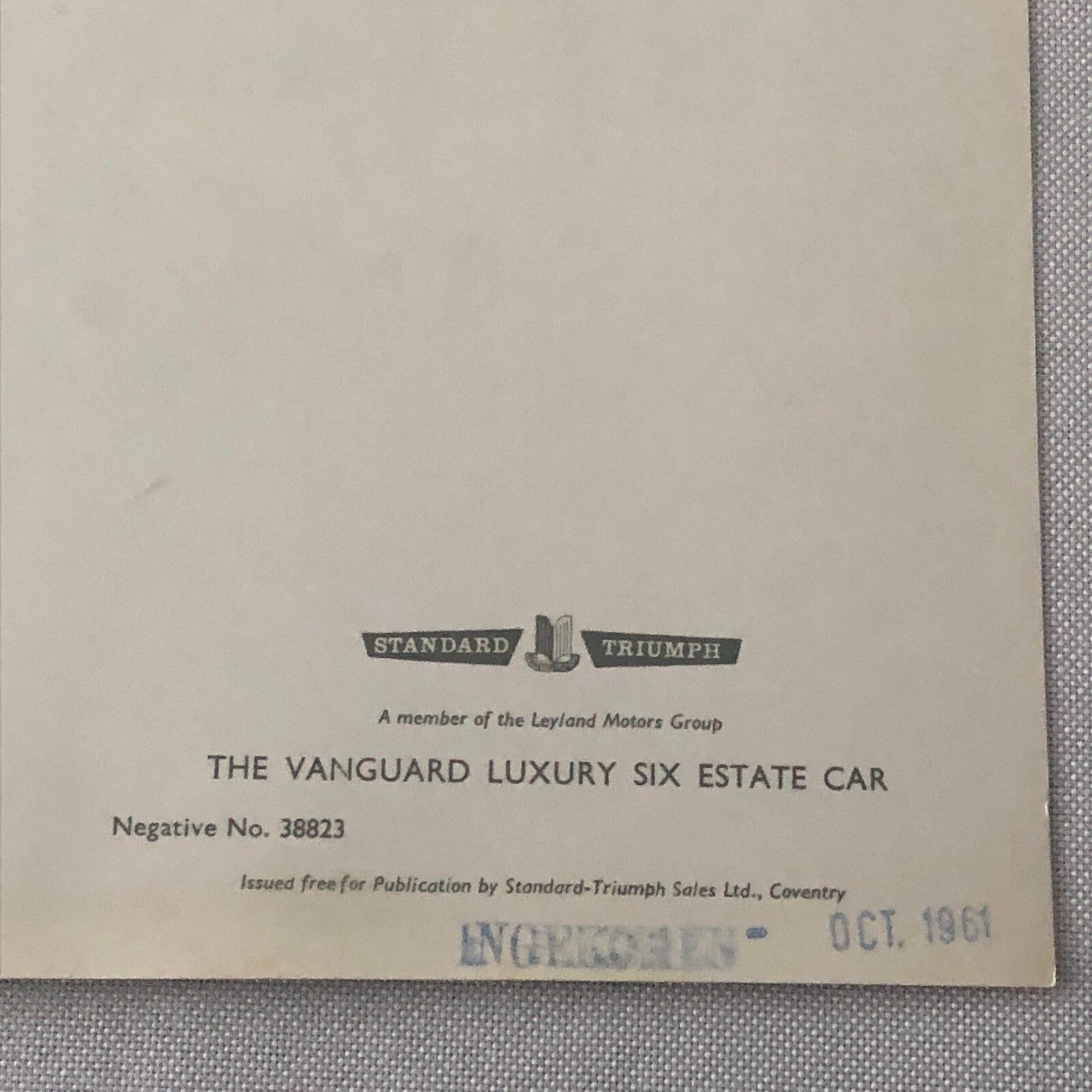 1961 Standard Vanguard Luxury Six Estate Car Factory Press Photo Photograph