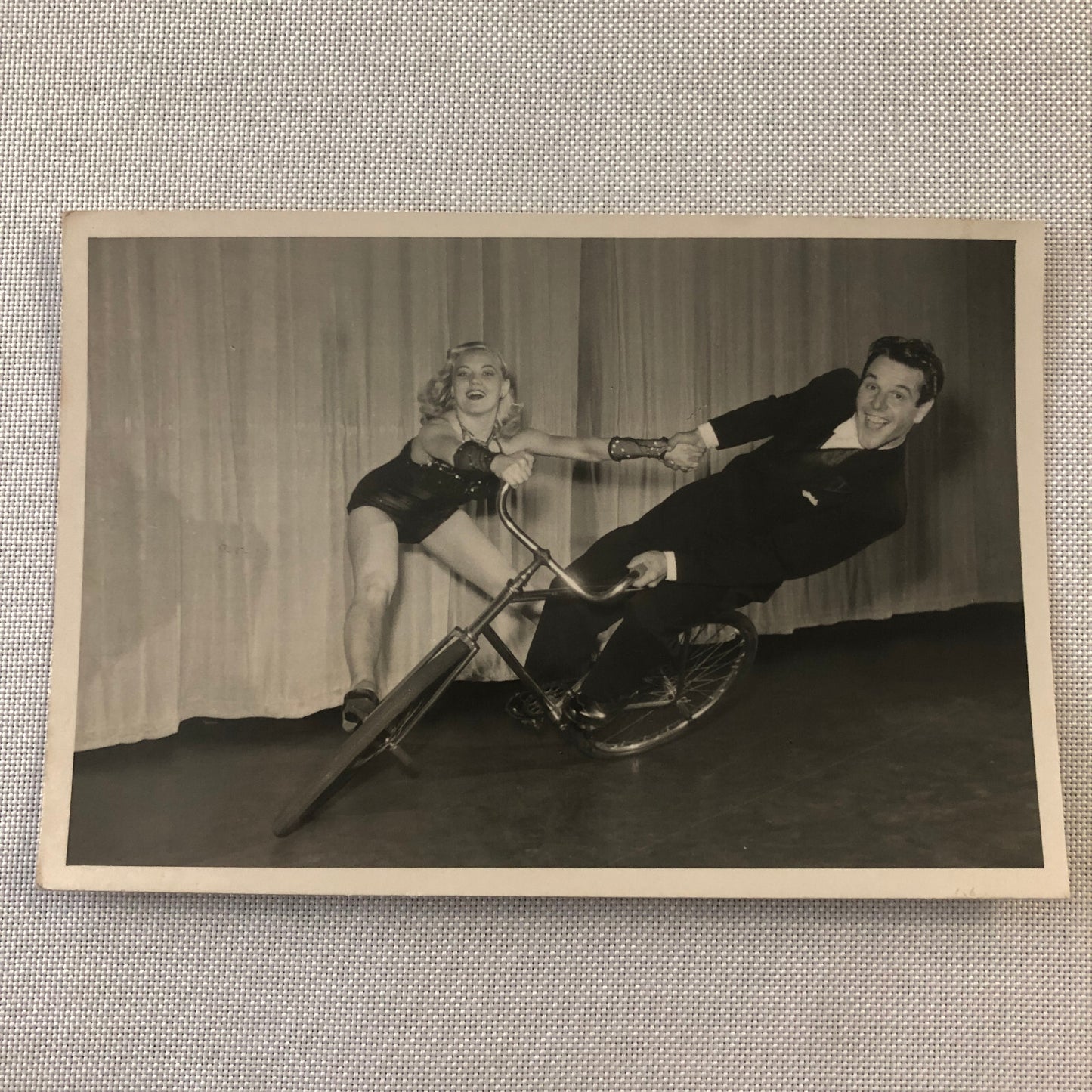 Circus Performer Man Woman on Bicycle Balancing Act Real Photo Postcard RPPC