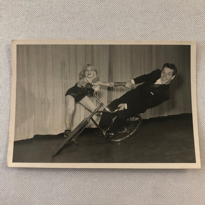 Circus Performer Man Woman on Bicycle Balancing Act Real Photo Postcard RPPC