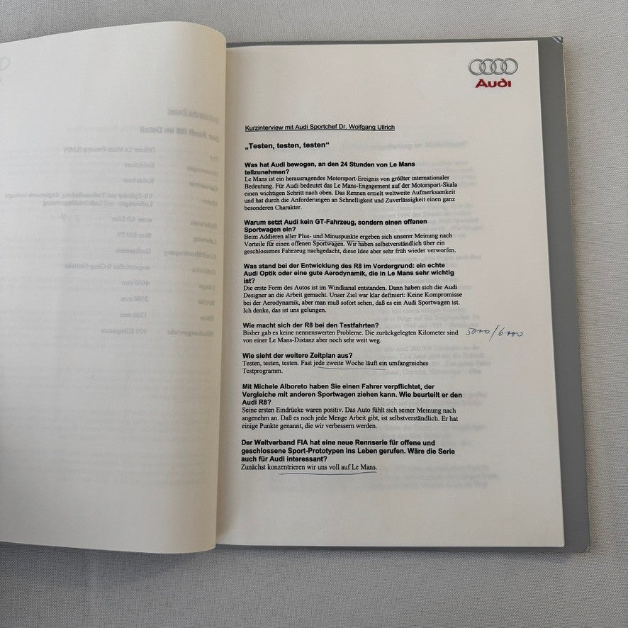 1999 Audi 24 Hours of LeMans Racing Team Press Kit Photos Brochure GERMAN
