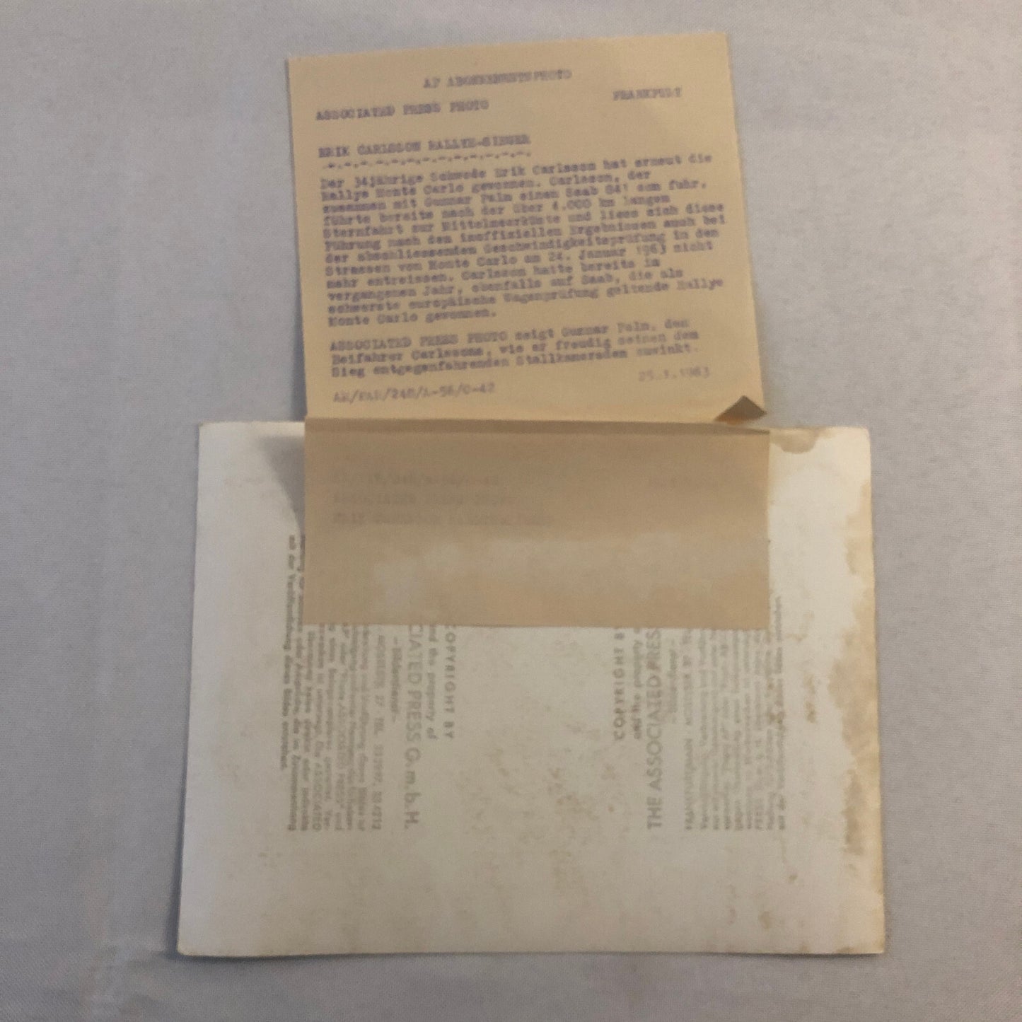 Vintage 1963 Saab Erik Carlsson Rallye Monte Carlo Rally Press Photo Photograph 