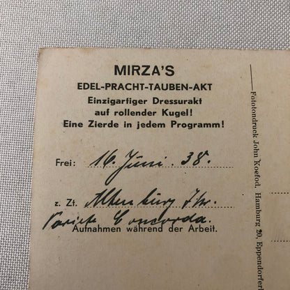 Circus Bird Training Act Postcard Post Card Vintage Mirza's Pracht Tauben Akt