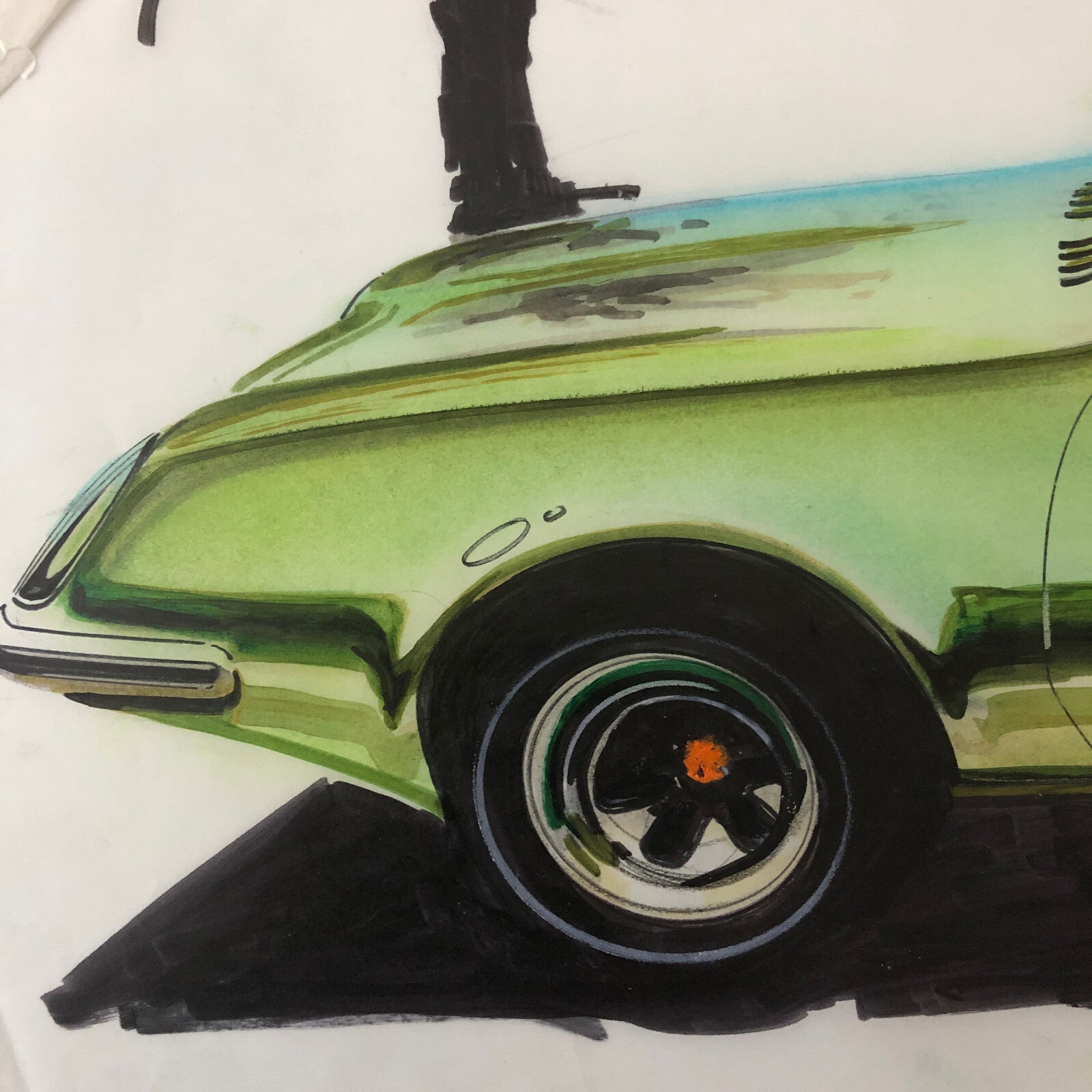 Styling Concept Car Illustration Art Drawing Sketch Vintage Original 1970 ?