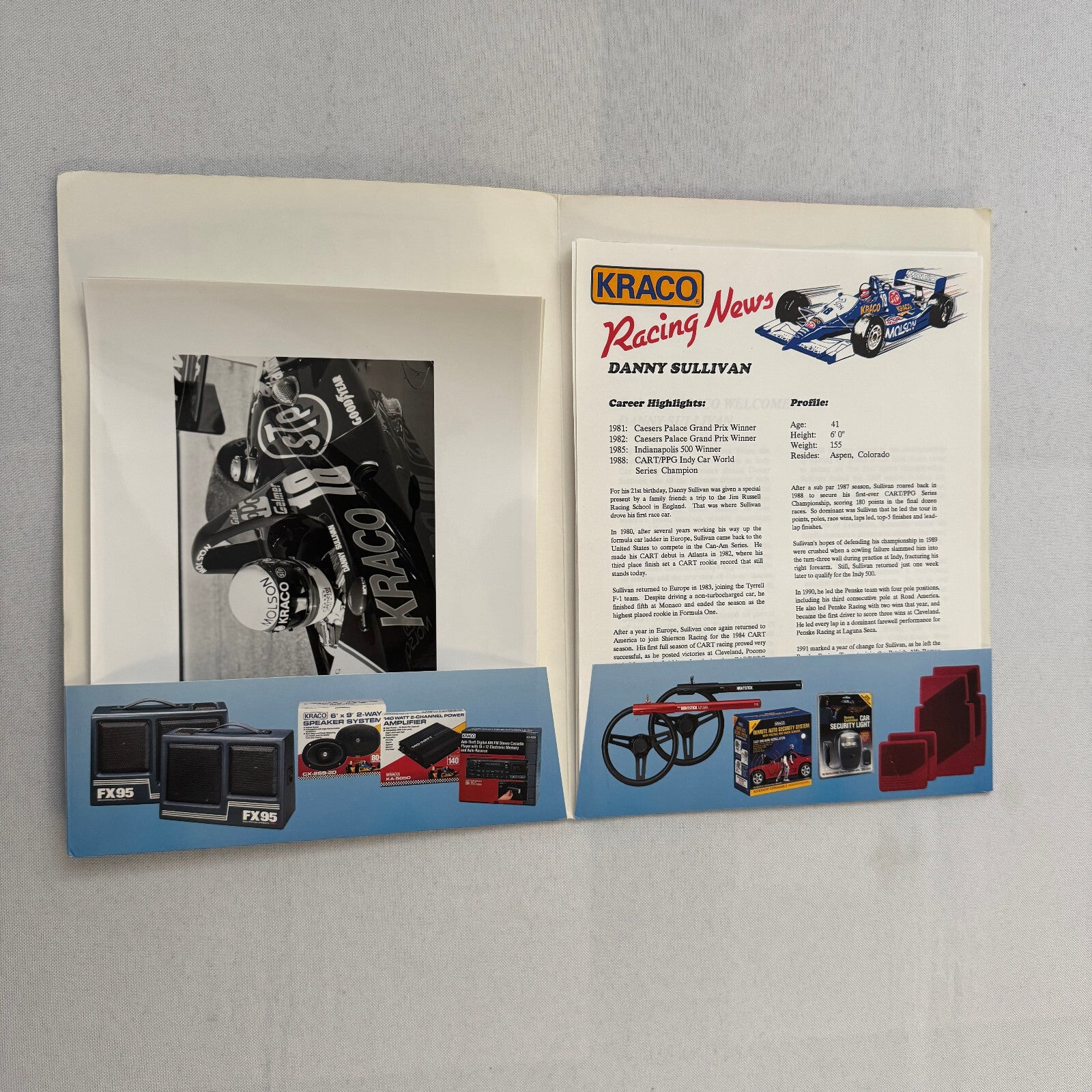 1992 Danny Sullivan Kraco Indy Car Racing Press Kit Brochure Photos Galmer Chevy