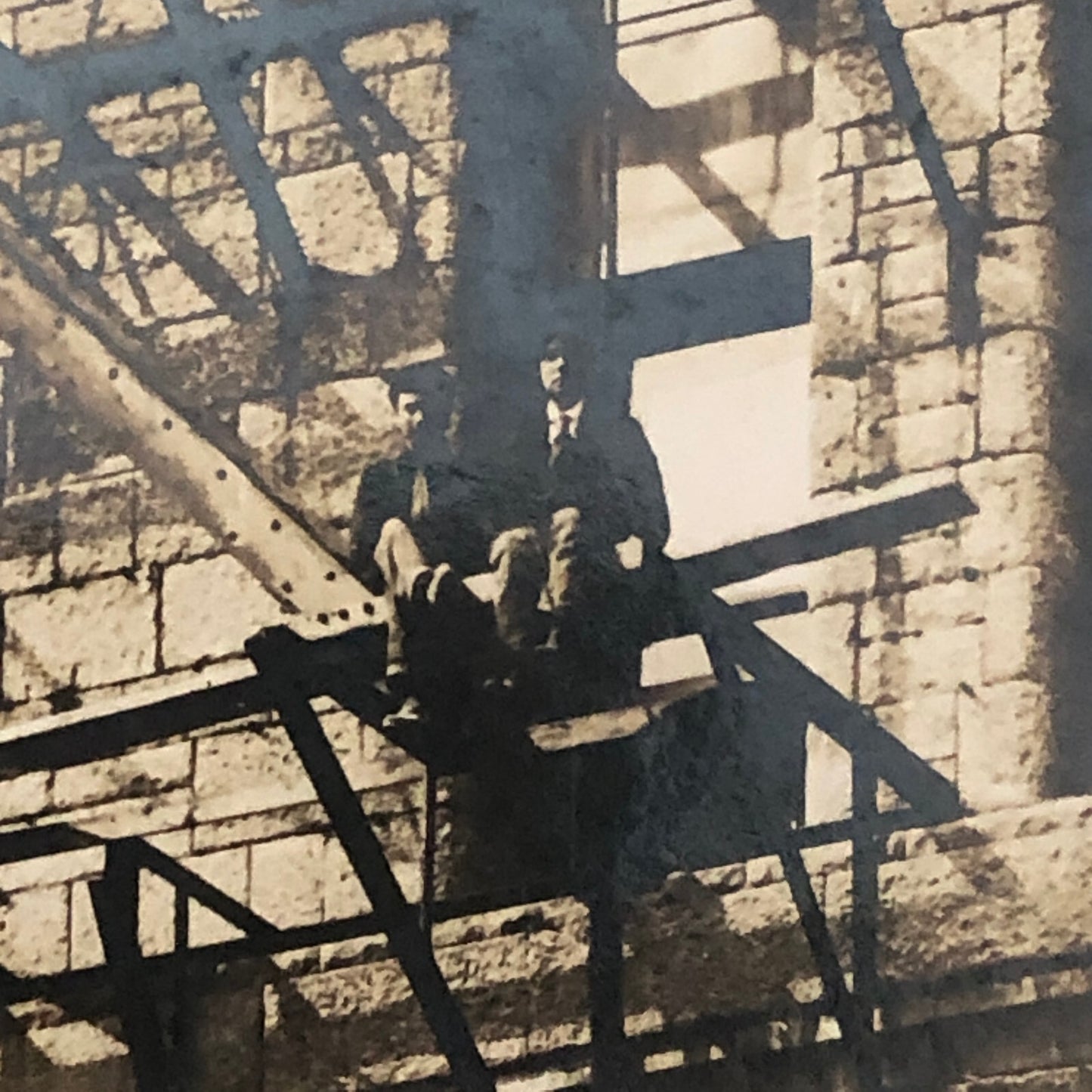 Vintage Building Photo Photograph Print Men on Fire Escape Antique Montreal ?