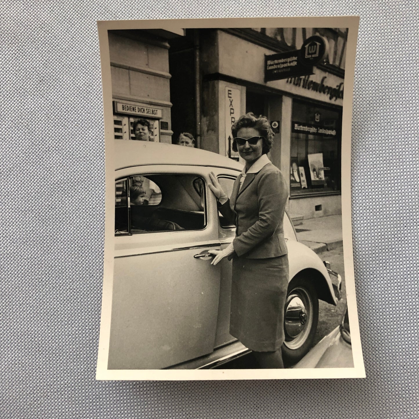Vintage Photo Photograph Snapshot Woman with VW Volkswagen Beetle Bug Car