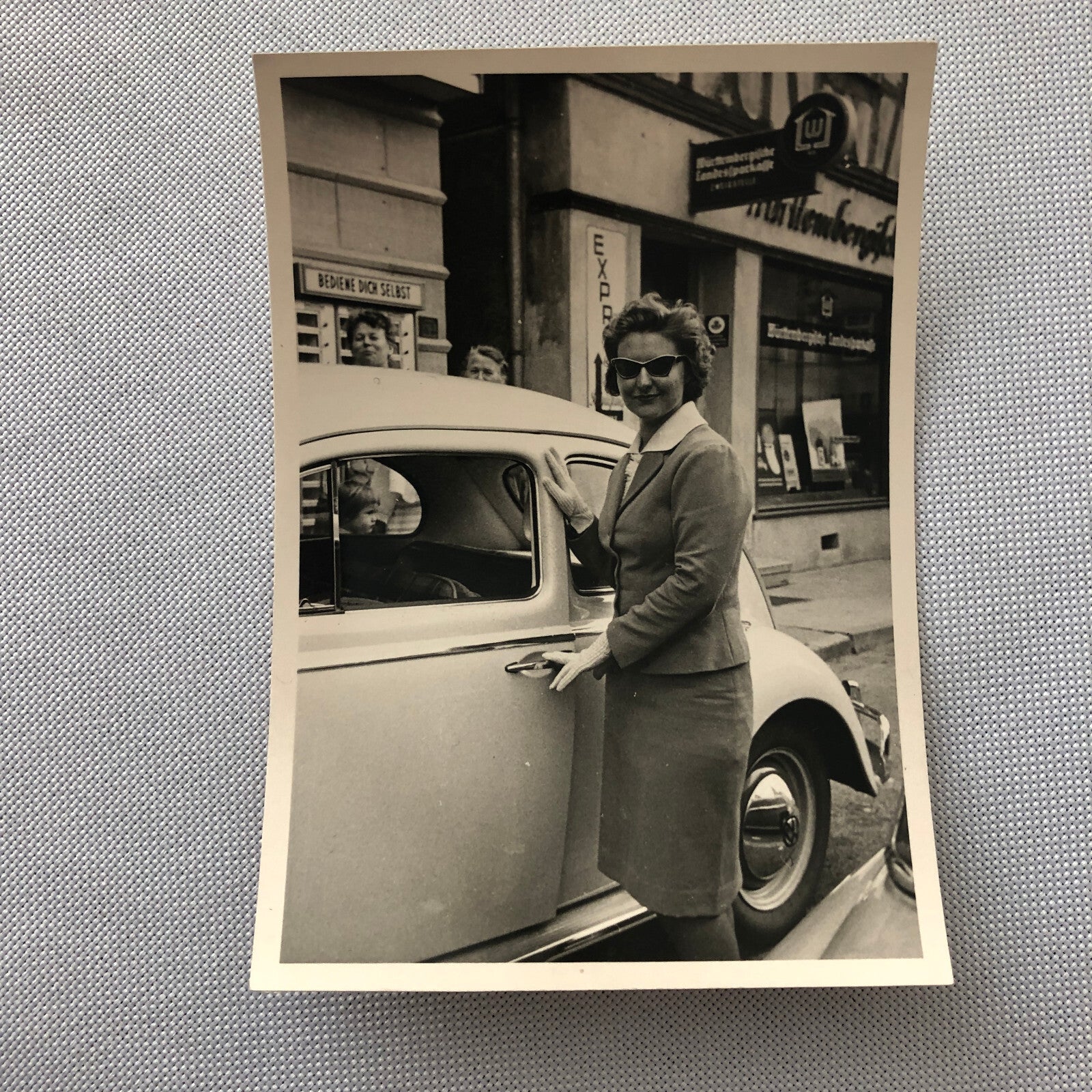 Vintage Photo Photograph Snapshot Woman with VW Volkswagen Beetle Bug Car