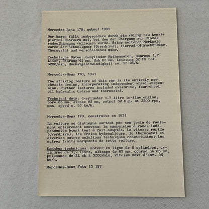 1931 Mercedes Benz 170 Car Factory Press Photo Photograph Print