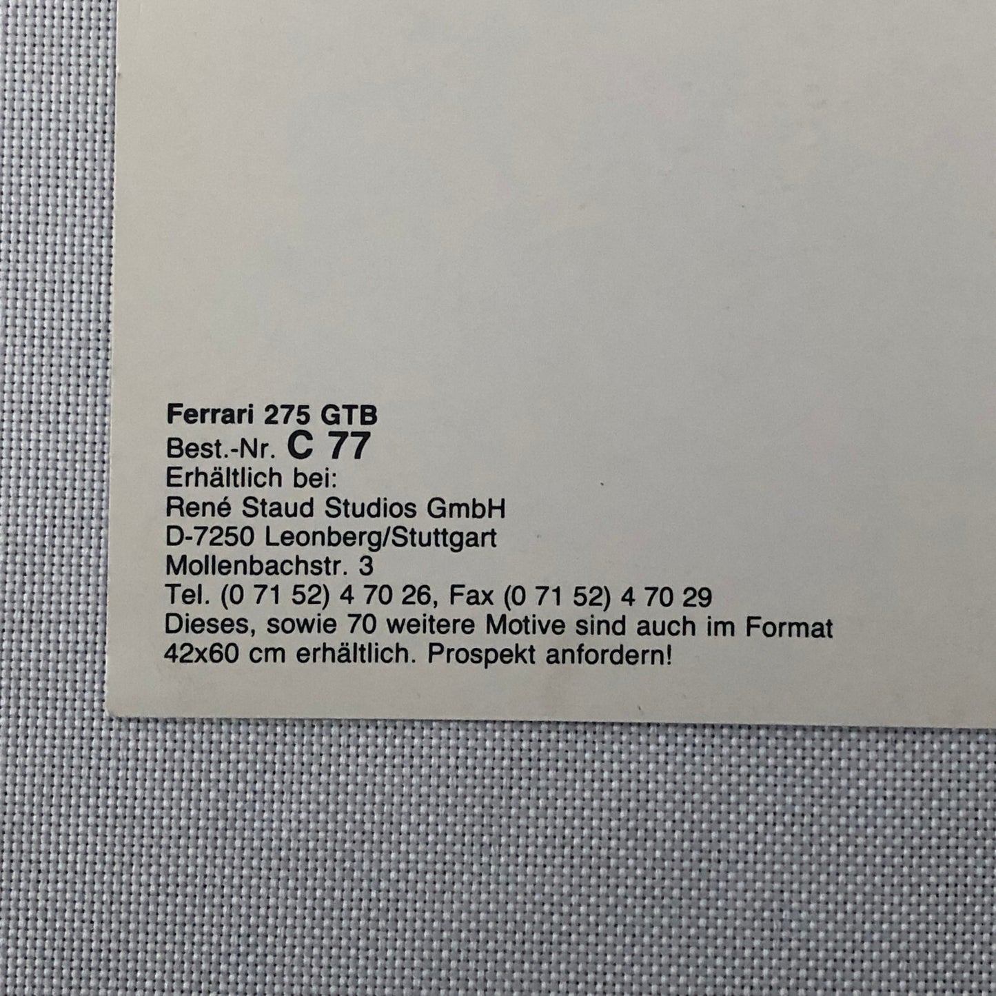 Ferrari 275 GTB Rene Staud Postcard Post Card Ferrari 275GTB