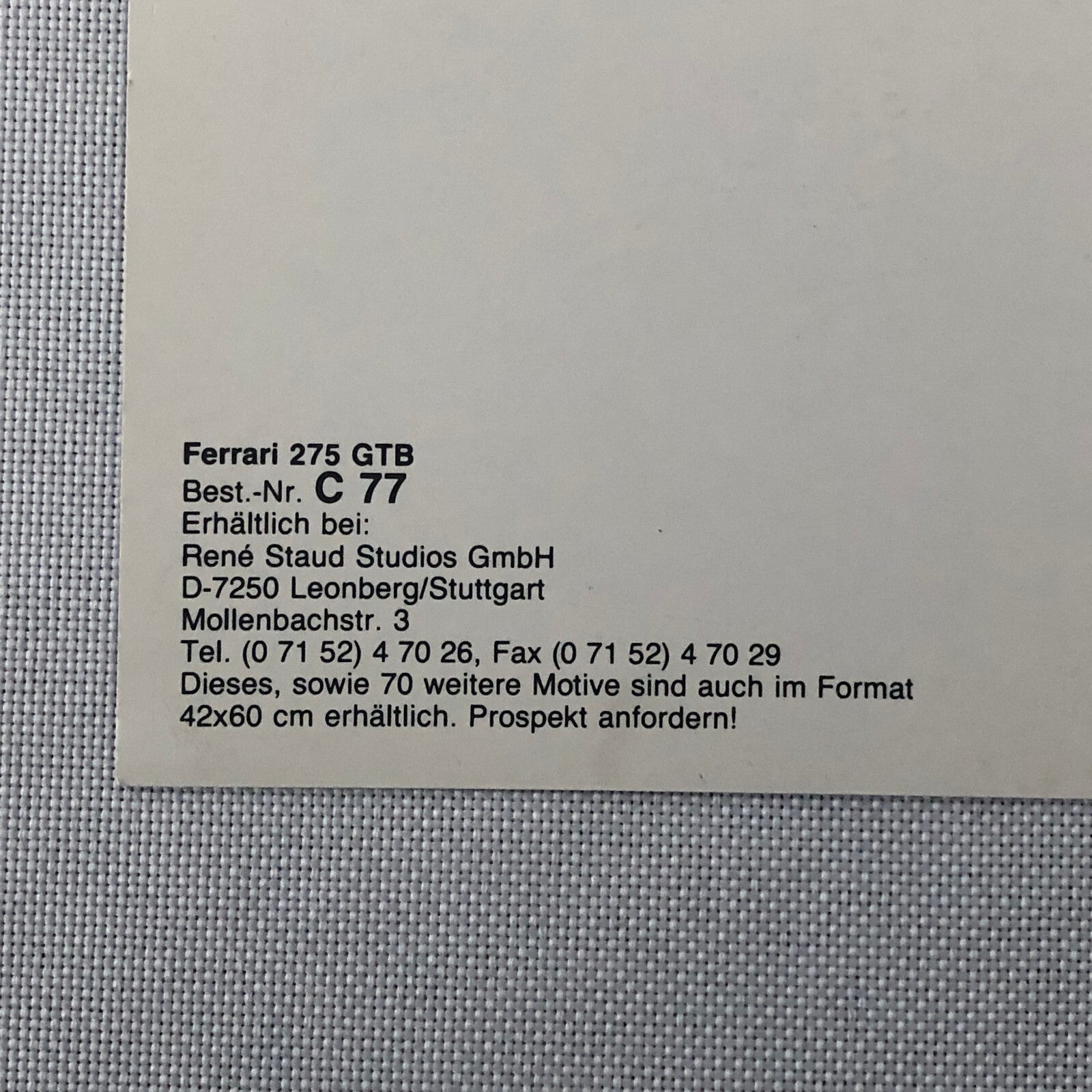 Ferrari 275 GTB Rene Staud Postcard Post Card Ferrari 275GTB