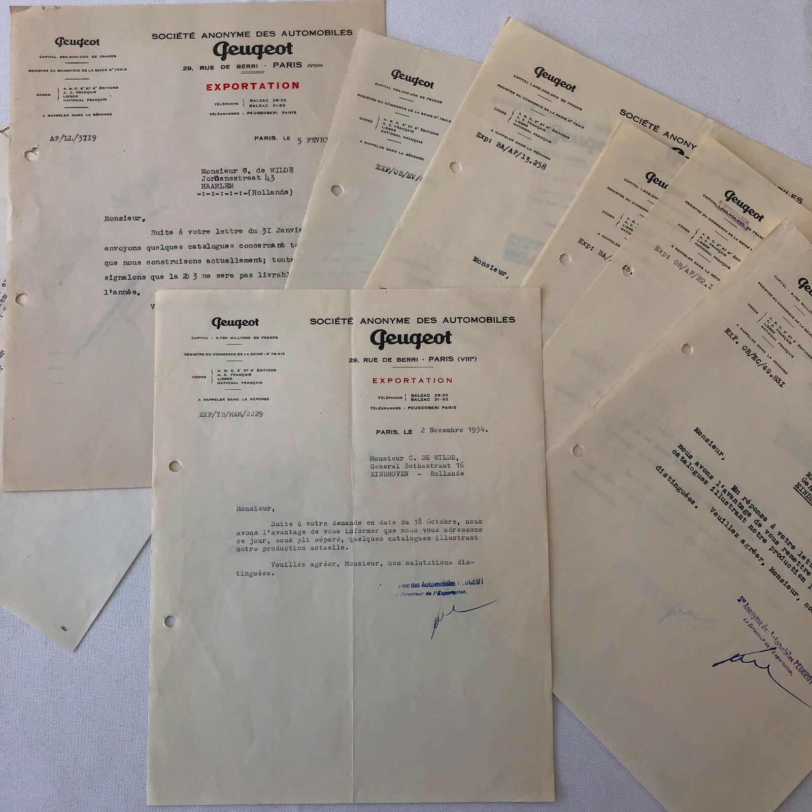 1948 - 1957 Peugeot Car Letter Letterhead Document Lot of 9 - FRENCH
