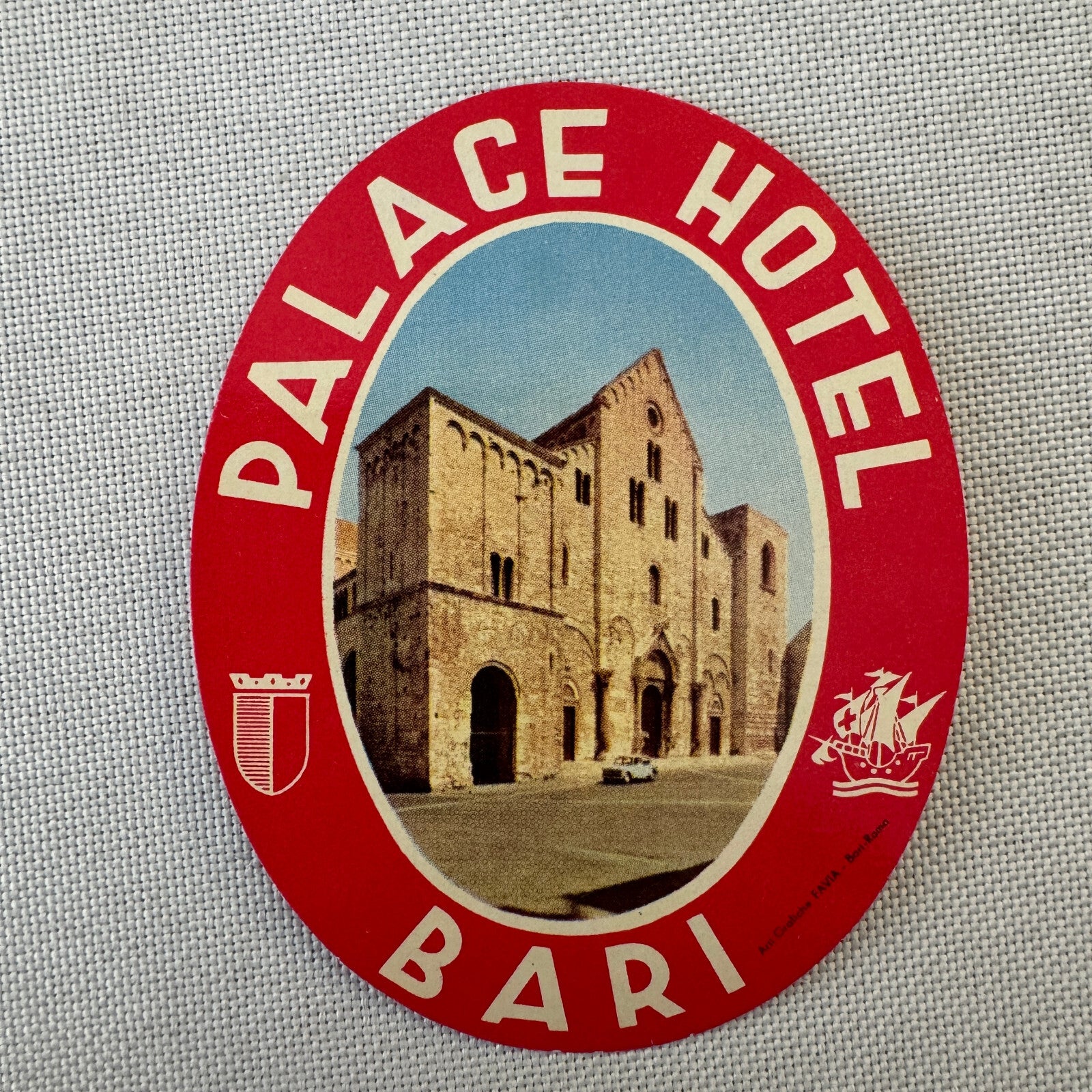 Vintage Hotel Travel Luggage Label Palace Hotel Bari Italy Italian