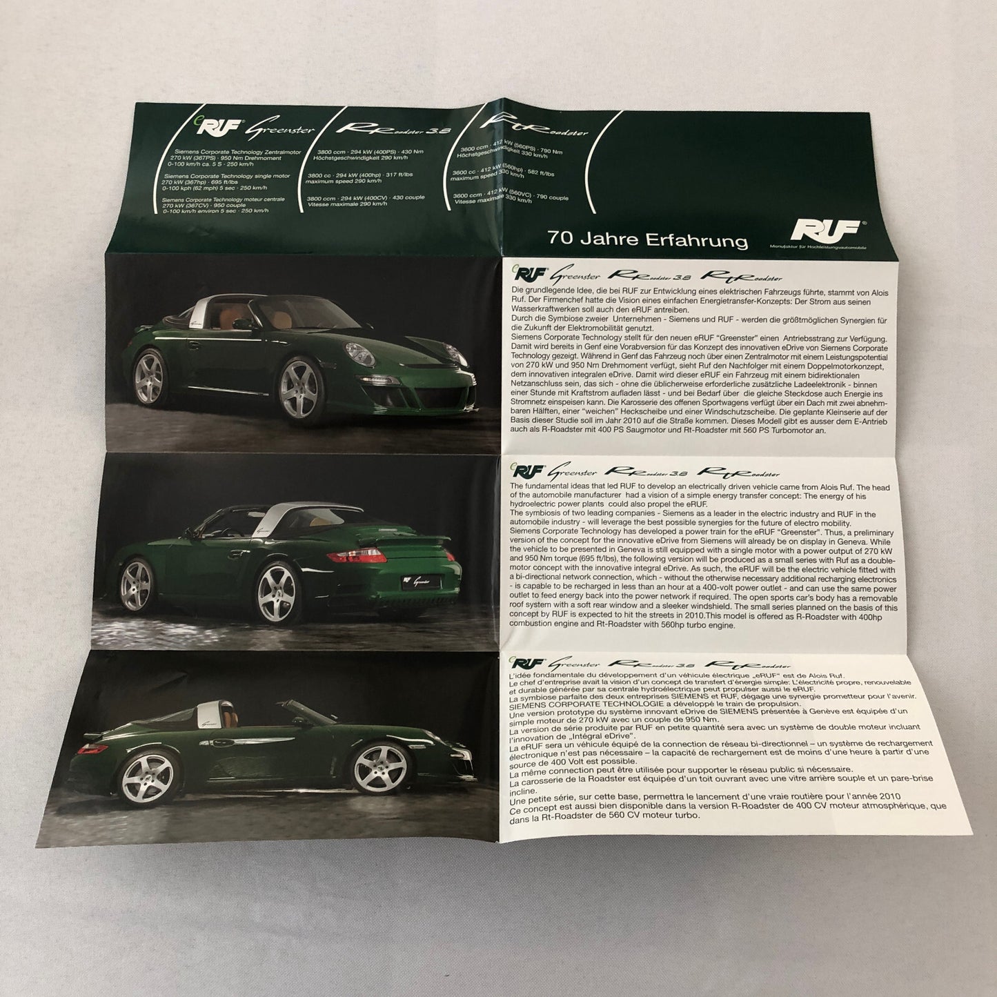 RUF Greenster R Roadster 3.8 RT Roadster Porsche 911 Sales Brochure Catalog