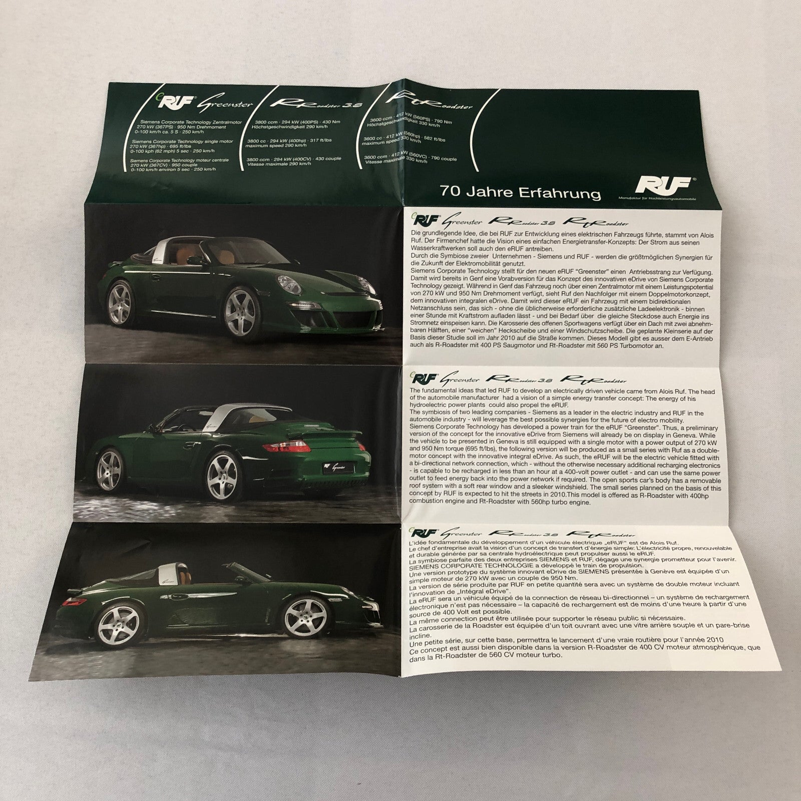 RUF Greenster R Roadster 3.8 RT Roadster Porsche 911 Sales Brochure Catalog