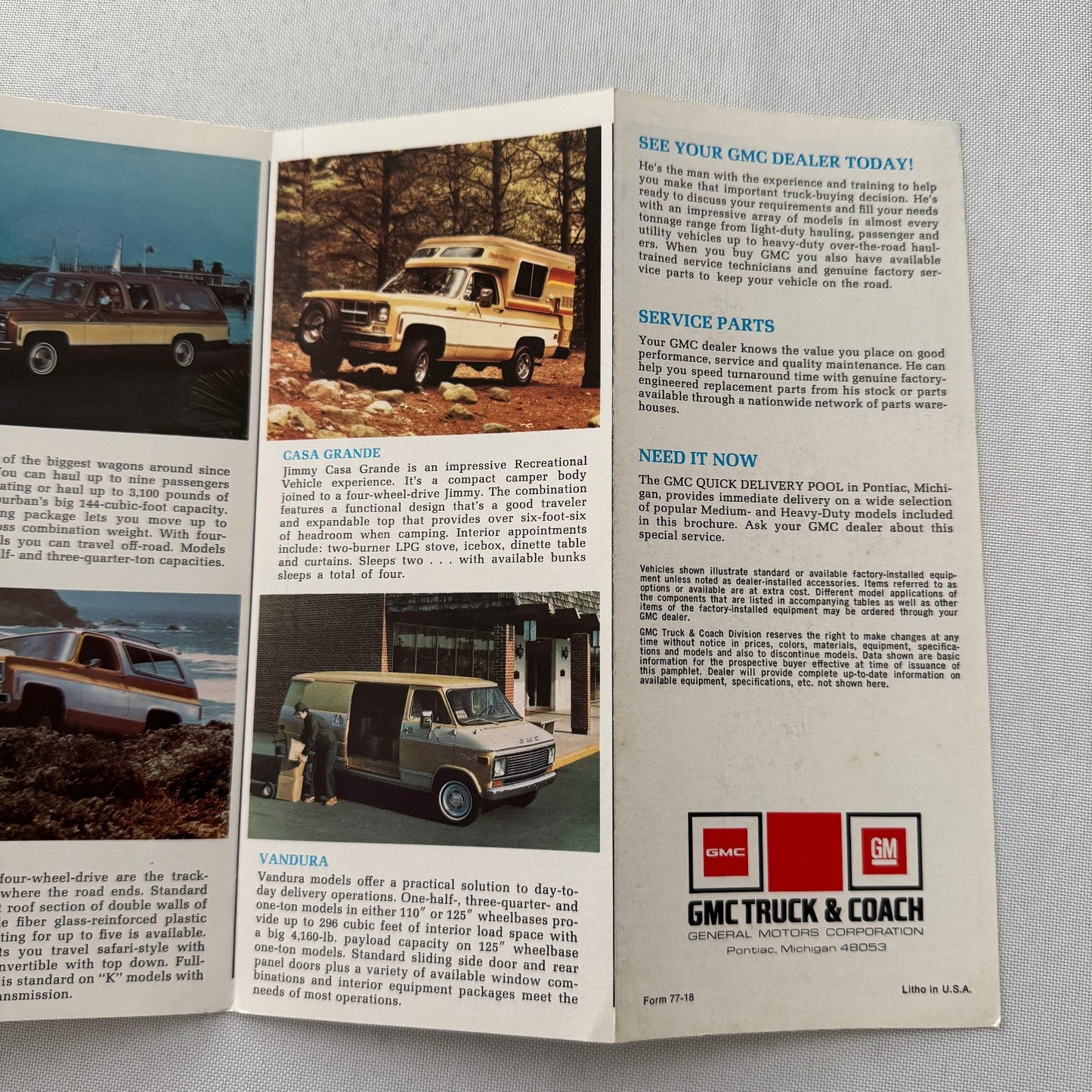 1977 GMC Truck Sales Brochure Catalog PIckup Suburban Van Casa Grande Camper +