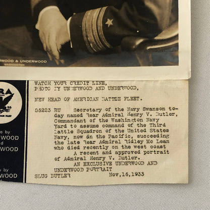 Press Photo Photograph Navy Rear Admiral Henry V Butler Washington Yard 1933